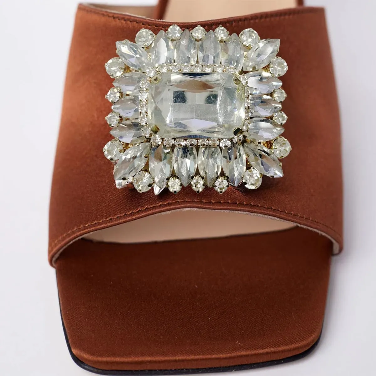 FSJ Women Luxury Square Crystal High Heel Sandals Mule Open Toe Rhinestone Block Heel Slip On Comfort Evening Party Dress Gem Slides Shoes Size 4-16 US