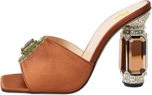 FSJ Women Luxury Square Crystal High Heel Sandals Mule Open Toe Rhinestone Block Heel Slip On Comfort Evening Party Dress Gem Slides Shoes Size 4-16 US