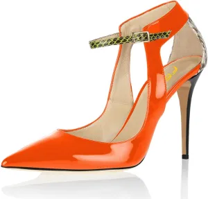 FSJ Women Pointy Toe Ankle Strap Pump High Heel Slip On Cutout Snake Print Daily Office Shoes Size 4-15 US