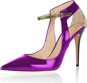 FSJ Women Pointy Toe Ankle Strap Pump High Heel Slip On Cutout Snake Print Daily Office Shoes Size 4-15 US