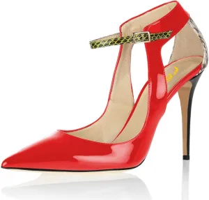 FSJ Women Pointy Toe Ankle Strap Pump High Heel Slip On Cutout Snake Print Daily Office Shoes Size 4-15 US