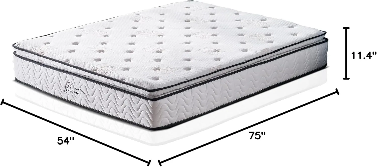 Full Mattress - 11.4 Inch Memory Foam & Innerspring Hybrid Mattress - Pillow Top - Bed in a Bag