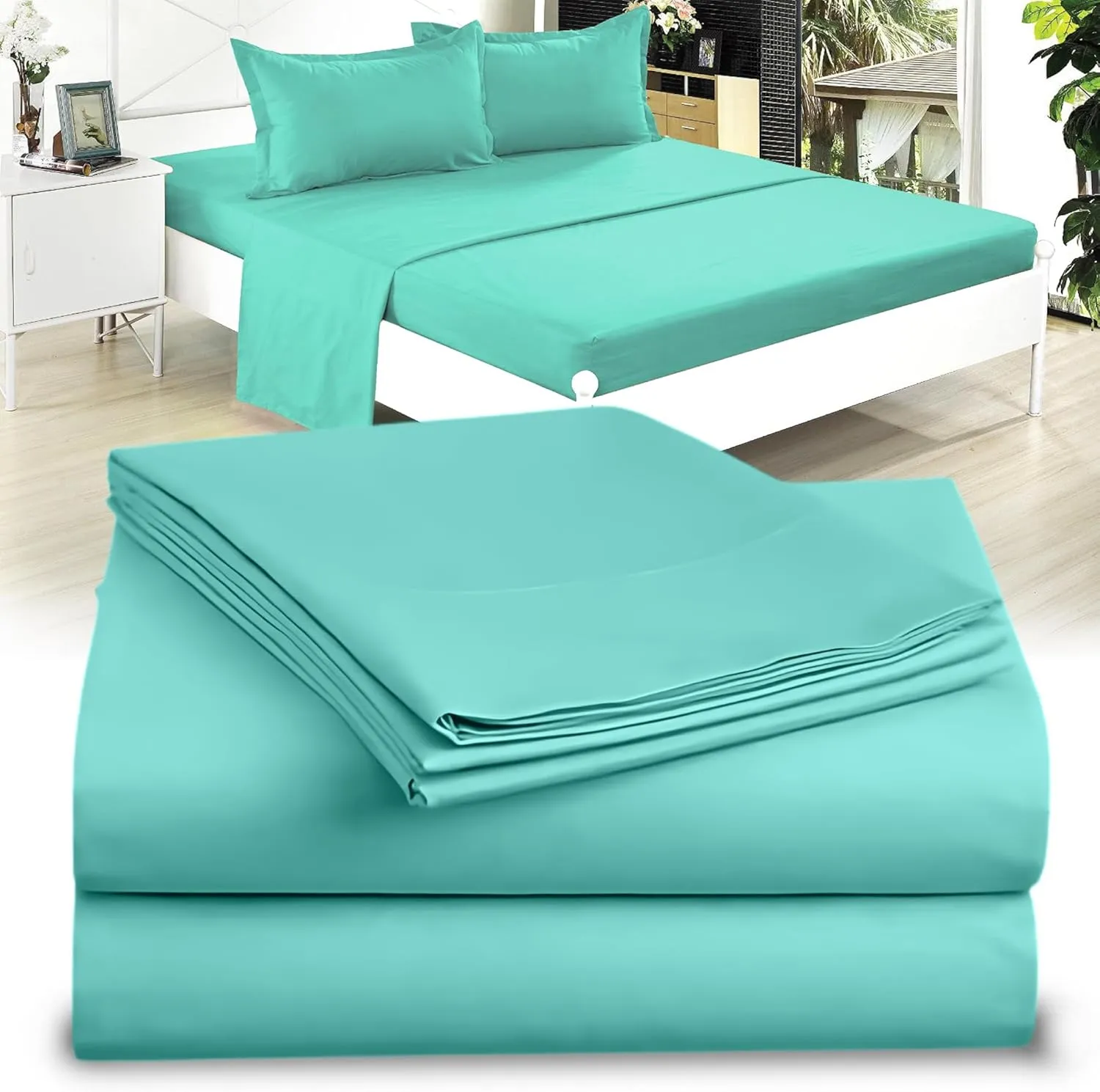 Full XL 100% Microfiber Double Brushed Sheet Set - Extra-Soft, Breathable & Wrinkle-Free - 15" Deep Pockets, 54" x 80" - Ideal for Extra Long Full Beds - 4PC Set (Full XL, Aqua Blue)