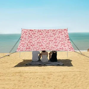 Funny Pig Nose Love Pattern Beach Canopy Tent Anti-UV & Wind Resistant, Camping Sun Shelter Easy Setup Portable,Outdoor Shade Tents with Sandbags,Sand Shovels,Ground Pegs & Stability Poles