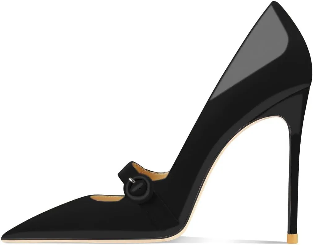 FYS Women's Pointed Toe Buckle Ankle Strap Mary Jane Pump Sexy Stiletto High Heels Party Dress Wedding Shoes Size 4-16 US
