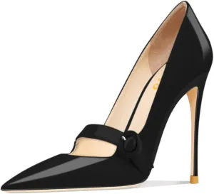 FYS Women's Pointed Toe Buckle Ankle Strap Mary Jane Pump Sexy Stiletto High Heels Party Dress Wedding Shoes Size 4-16 US