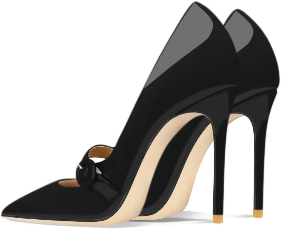 FYS Women's Pointed Toe Buckle Ankle Strap Mary Jane Pump Sexy Stiletto High Heels Party Dress Wedding Shoes Size 4-16 US