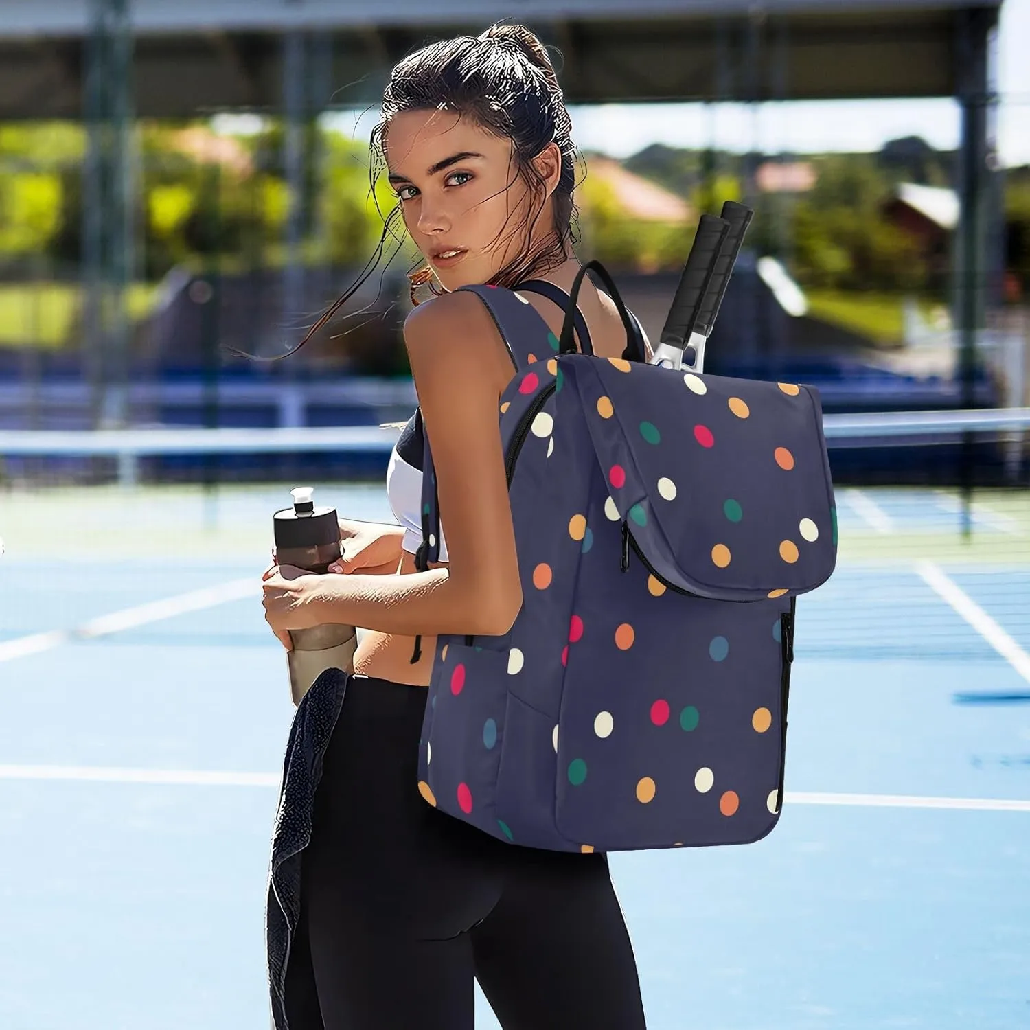 GAIGEO Teal Turquoise Glitter Sparkle Racket Bag, Multilayer Design Pickle Ball Bag, Sports and Daily Use