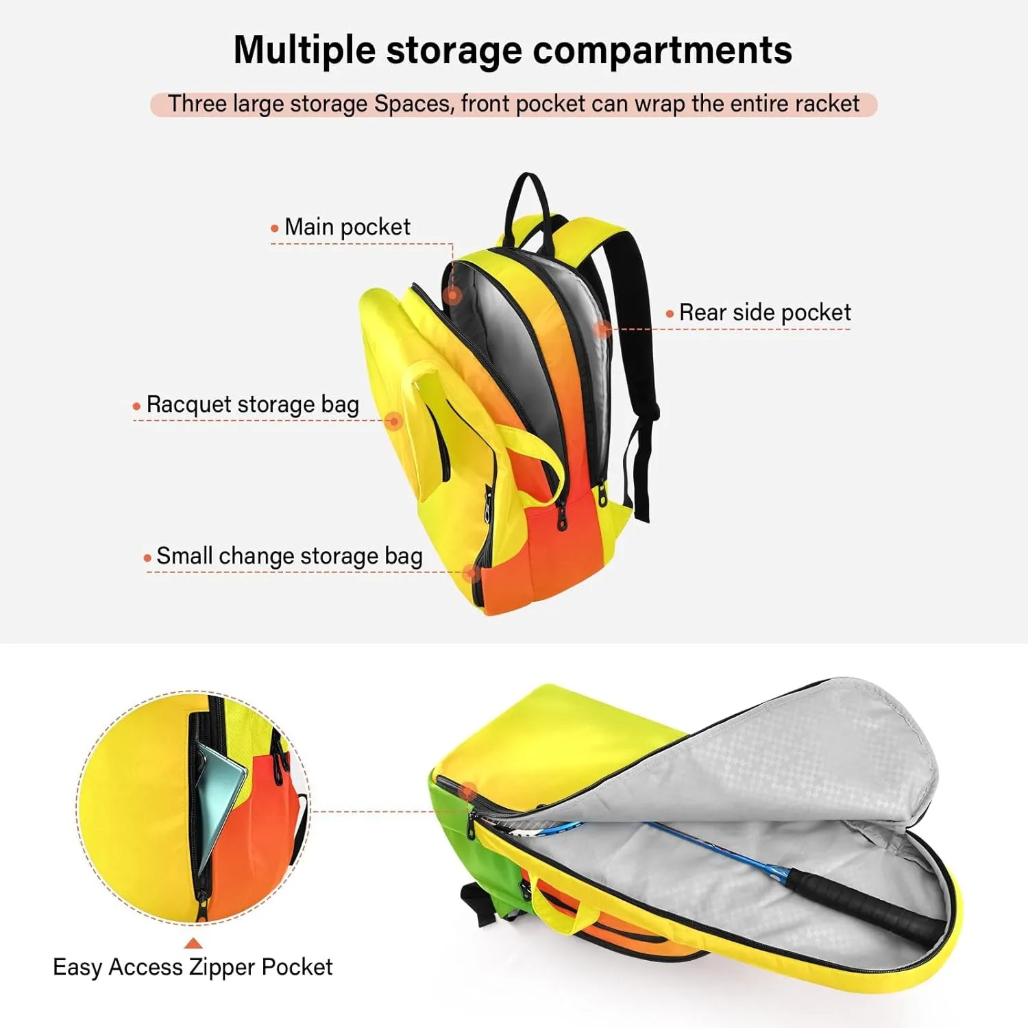 GAIGEO White Brown Retro Polka Dot Pickleball Bag, Multiple Storage Compartments, Foldable Racket Pocket