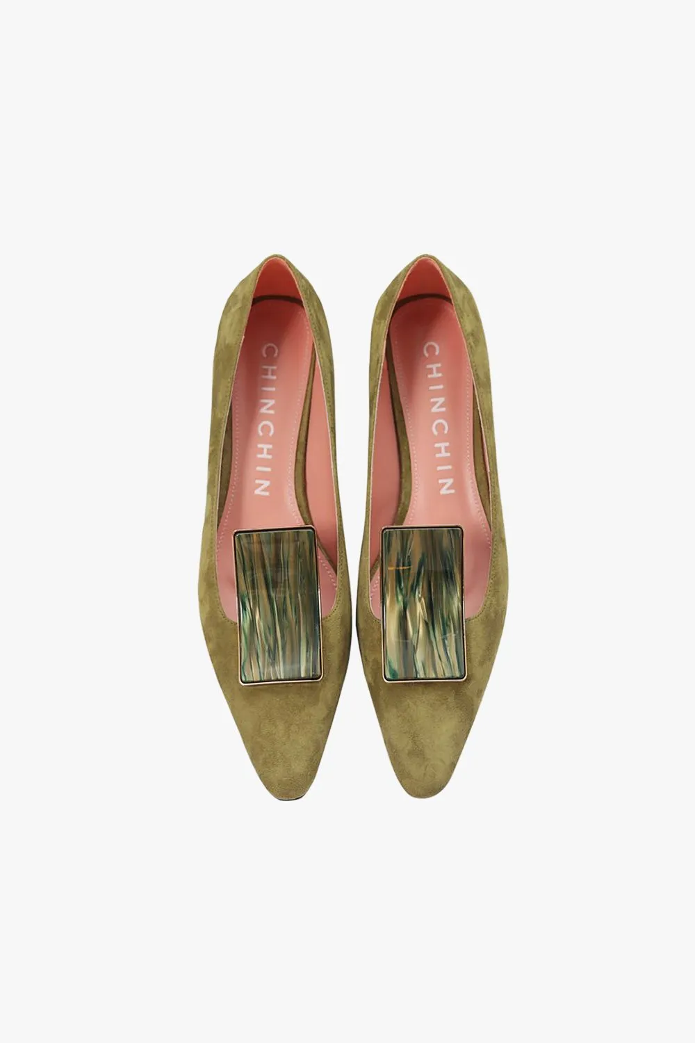 Gemstone Low Heel Suede Pump