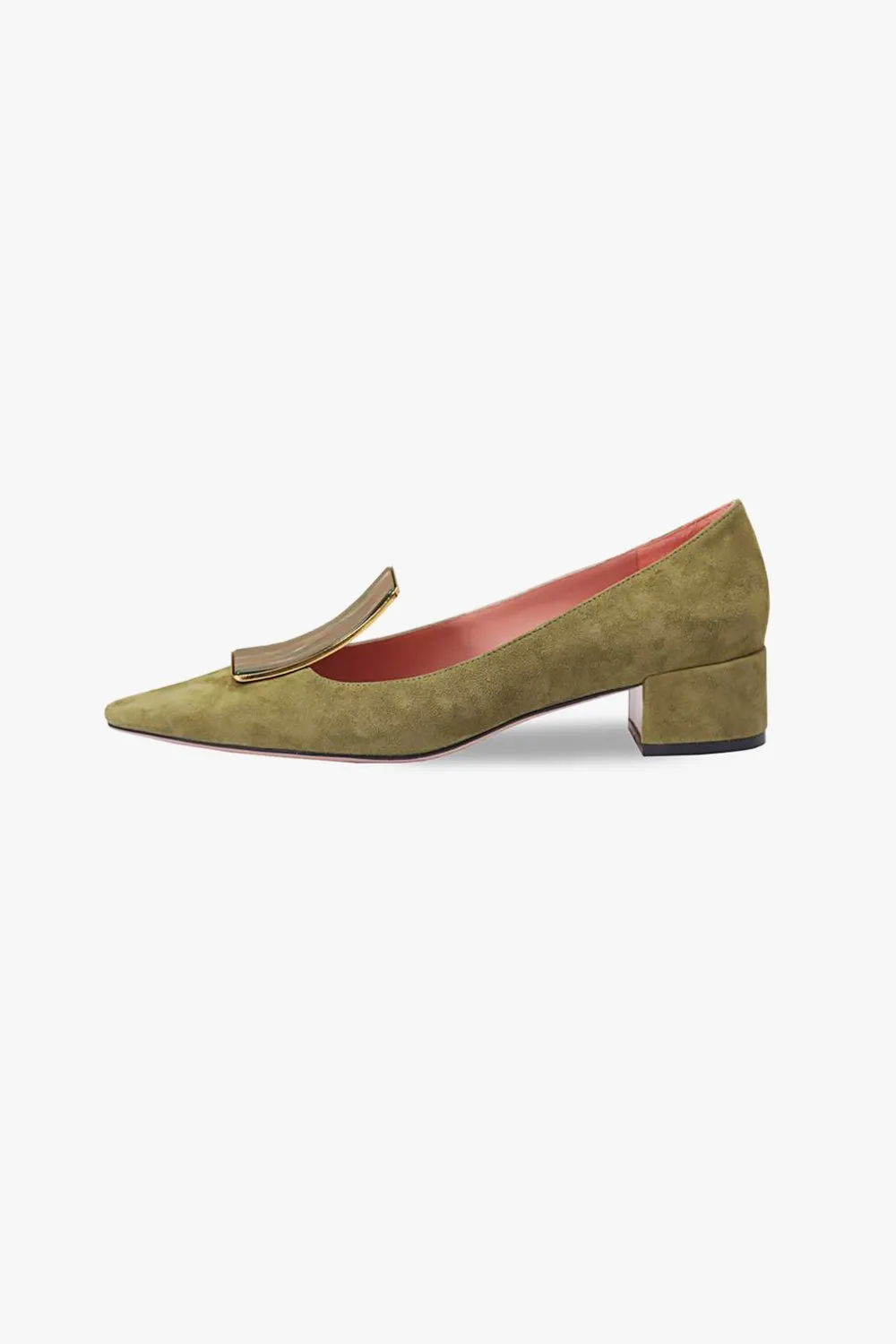 Gemstone Low Heel Suede Pump