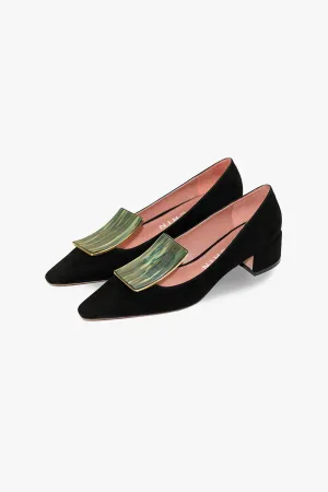Gemstone Low Heel Suede Pump