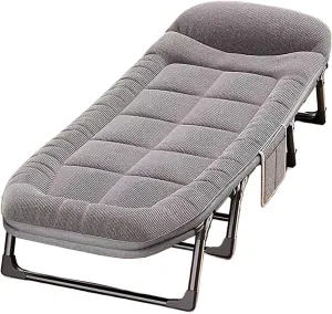 Generic Portable Folding Bed with Mattress Six Adjustable Backrests Folding Camping Cot for Adults with 8 Legs and High Rebound Cotton Filling Perfect for Camping(Gray B,180 * 62 * 35cm)