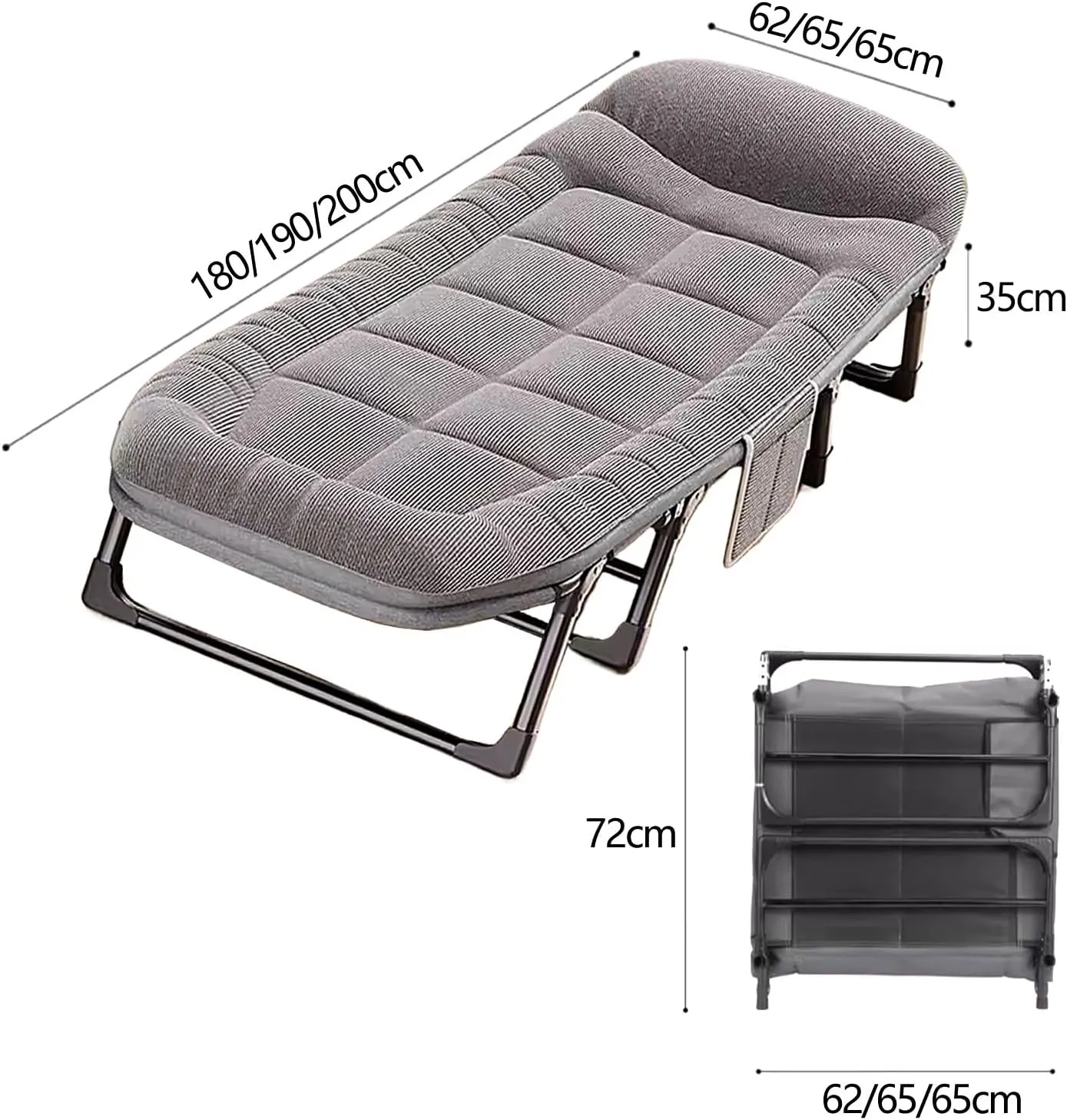 Generic Portable Folding Bed with Mattress Six Adjustable Backrests Folding Camping Cot for Adults with 8 Legs and High Rebound Cotton Filling Perfect for Camping(Gray B,180 * 62 * 35cm)