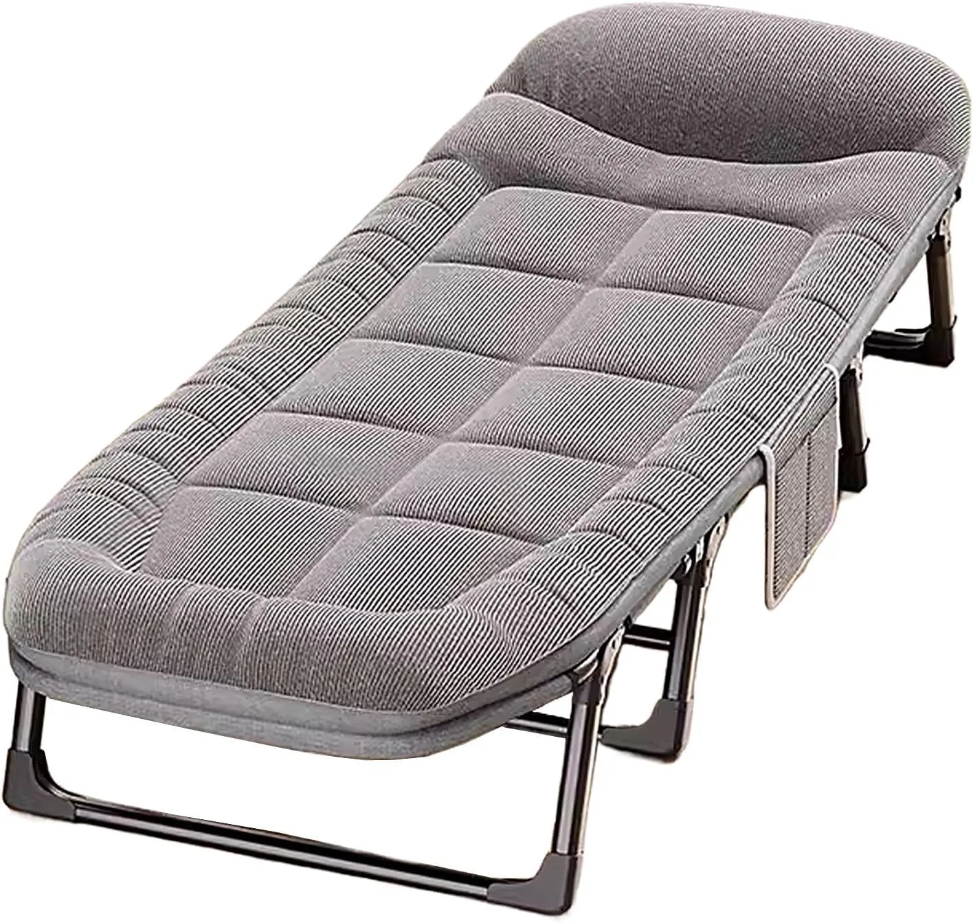 Generic Portable Folding Bed with Mattress Six Adjustable Backrests Folding Camping Cot for Adults with 8 Legs and High Rebound Cotton Filling Perfect for Camping(Gray B,180 * 62 * 35cm)