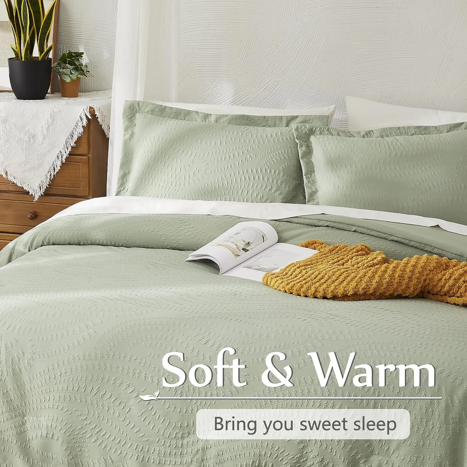 Geniospin King Size Comforter Set, Bed in a Bag Sage Green 7-Pieces, All Season Comfortable Bedding with Comforter, Pillow Sham, Flat Sheet, Fitted Sheet and Pillowcase (King,102"x90")