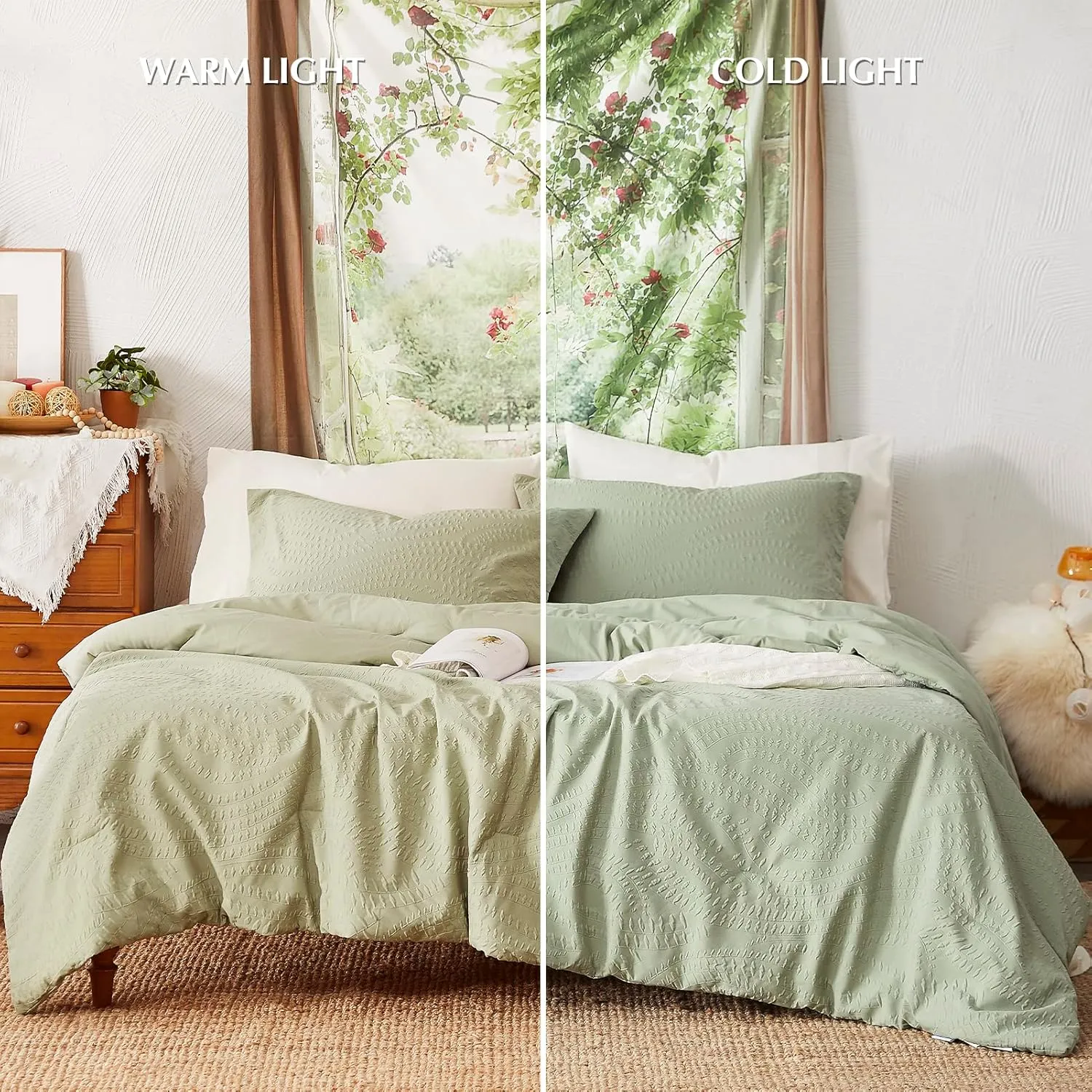 Geniospin King Size Comforter Set, Bed in a Bag Sage Green 7-Pieces, All Season Comfortable Bedding with Comforter, Pillow Sham, Flat Sheet, Fitted Sheet and Pillowcase (King,102"x90")