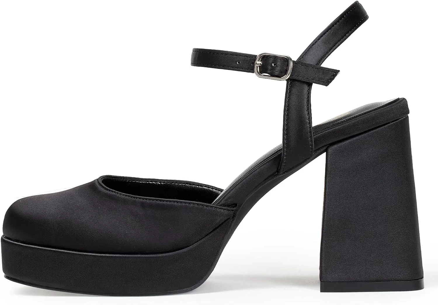 GENSHUO Women's Platform Chunky Heel Pumps - 4 Inches Closed Square Toe Heels with Ankle Strap Dress Wedding Party Shoes