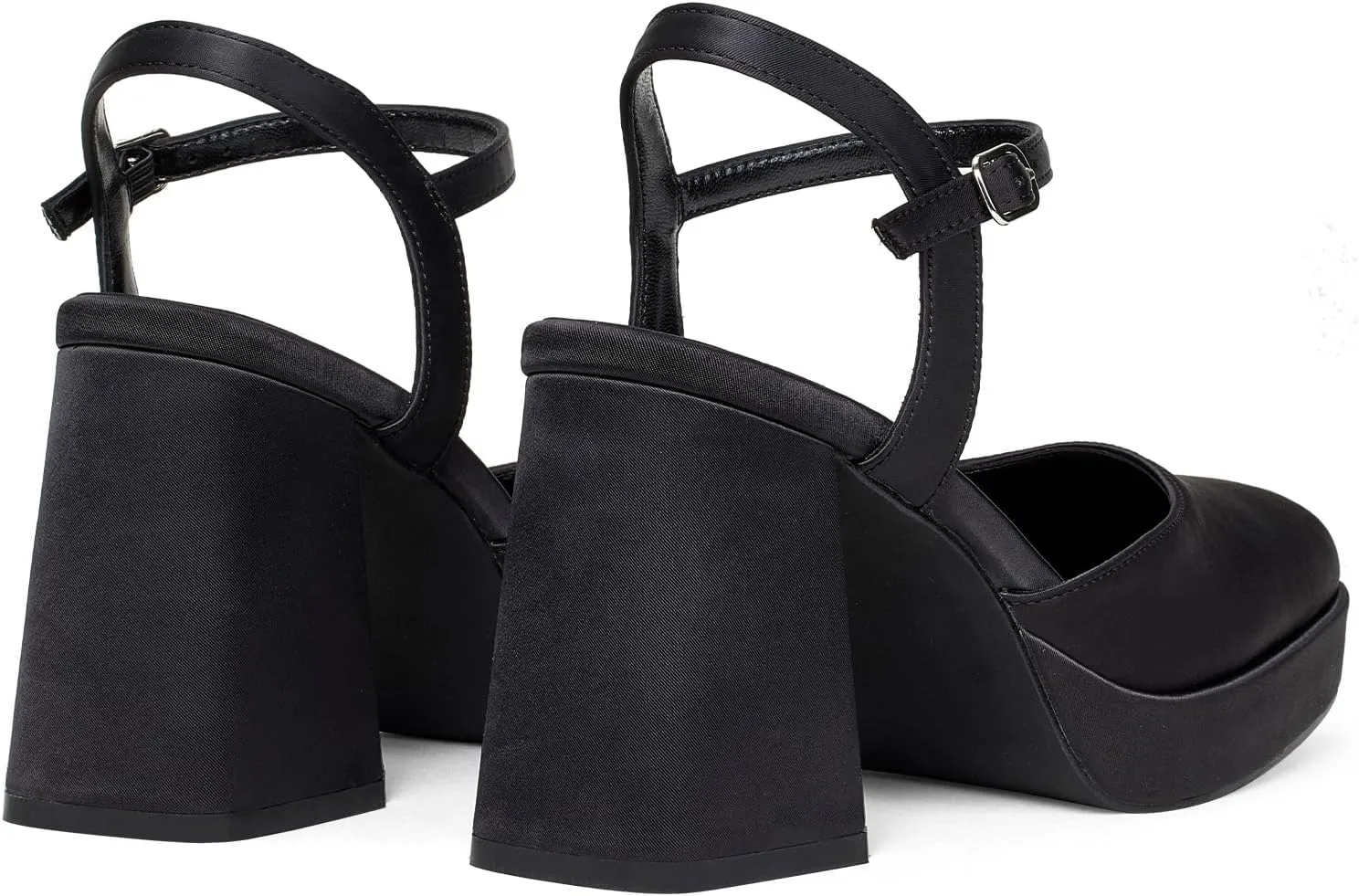 GENSHUO Women's Platform Chunky Heel Pumps - 4 Inches Closed Square Toe Heels with Ankle Strap Dress Wedding Party Shoes