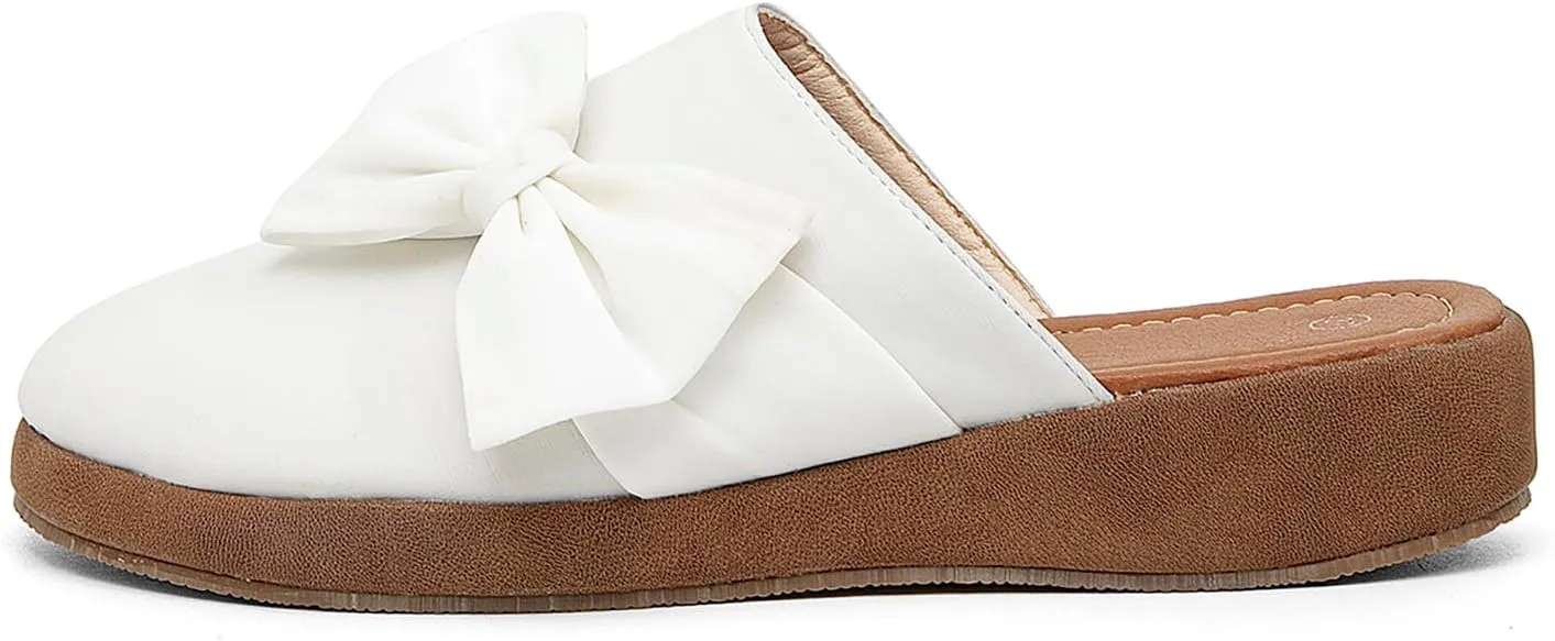 getmorebeauty Women's Cute Bow Mules Platform Clogs Closed Toe Slip-on Wedge Slides Sandals Summer Shoes