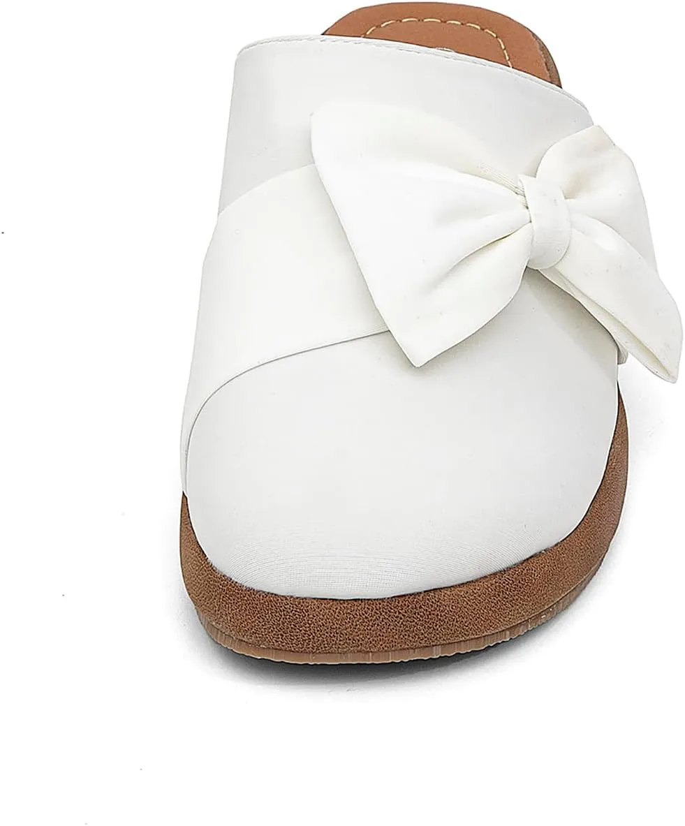getmorebeauty Women's Cute Bow Mules Platform Clogs Closed Toe Slip-on Wedge Slides Sandals Summer Shoes