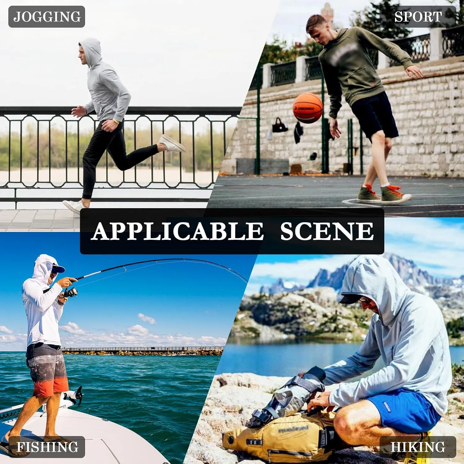 Gingham Plaid Men Sun Protection Hoodies Long Sleeve UPF 50 Mens Sun Shirt Clothing Hood Shirts UV Hooded Rash Guard