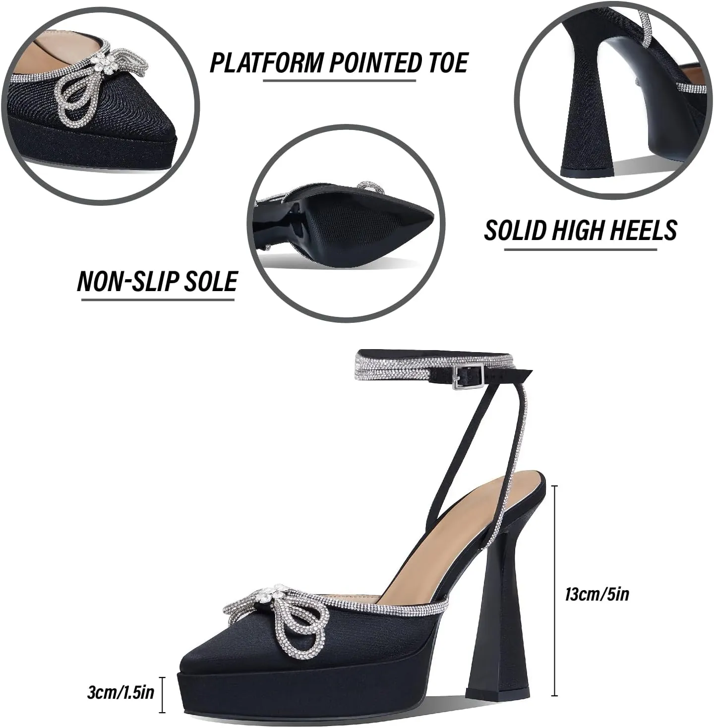 Goiphrri Platform Ankle Strap High Heeled Lace Up Pumps Sandals Ankle Buckle Straps Pump Rhinestone Stilettos Bowknots Wedding Sandals