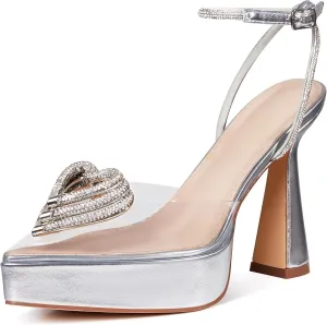 Goiphrri Platform Ankle Strap High Heeled Lace Up Pumps Sandals Ankle Buckle Straps Pump Rhinestone Stilettos Bowknots Wedding Sandals