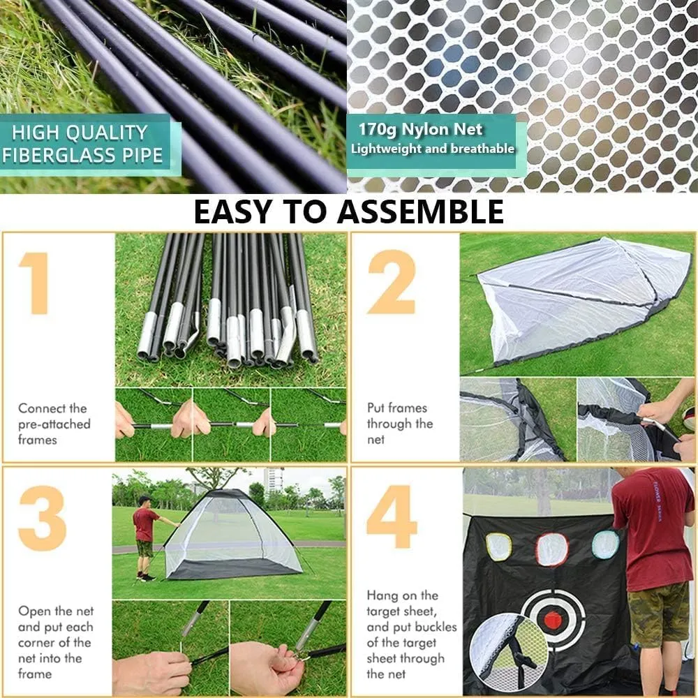 Golf Net, Easy POP UP Golf Practice Hitting Nets with Turf Mat, Easy to Install 10x7.5FT All in 1 Hitting Aid Backyard Driving Chipping Swing Training, Idea Gifts for Men