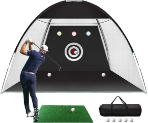 Golf Net, Easy POP UP Golf Practice Hitting Nets with Turf Mat, Easy to Install 10x7.5FT All in 1 Hitting Aid Backyard Driving Chipping Swing Training, Idea Gifts for Men