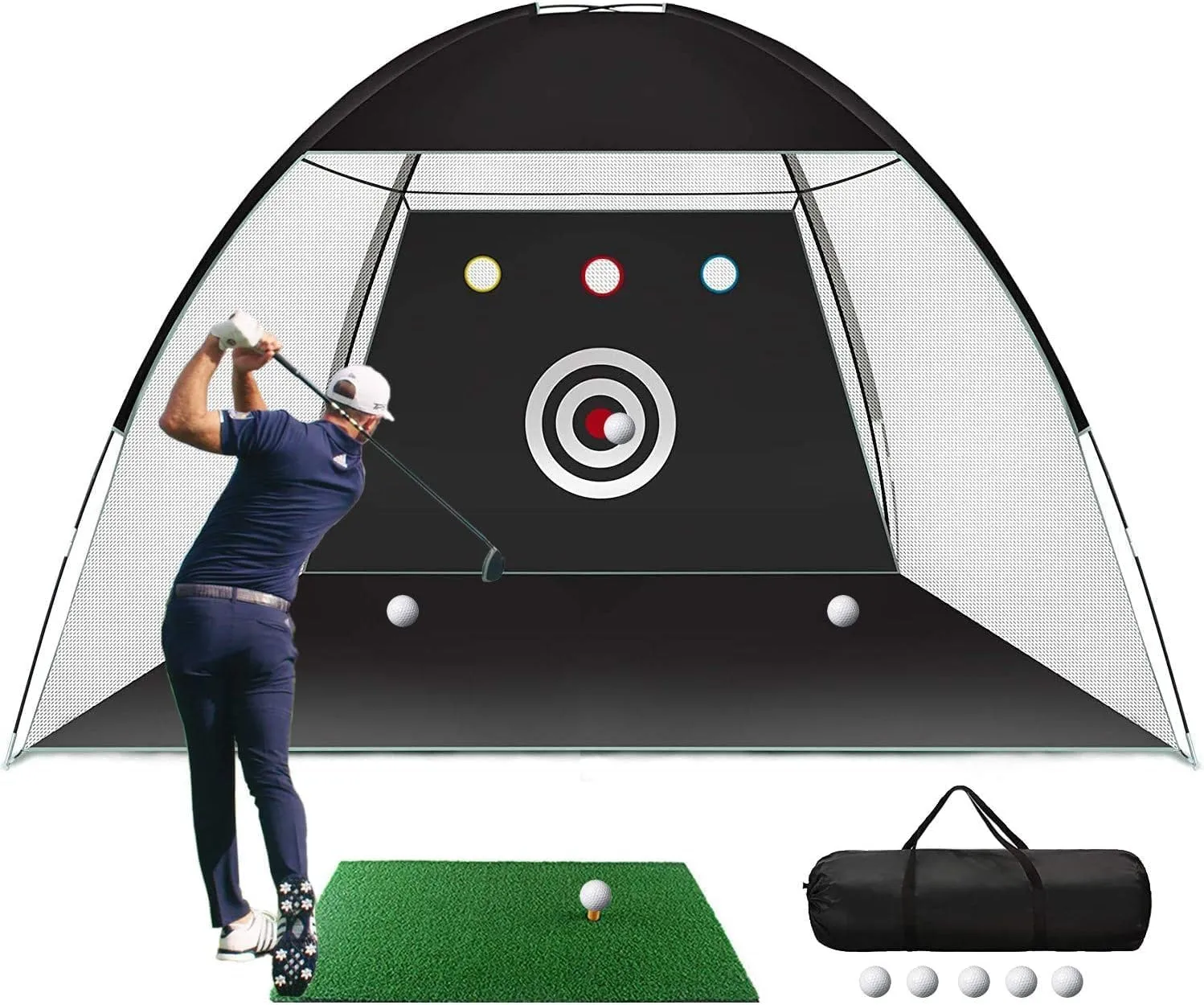 Golf Net, Easy POP UP Golf Practice Hitting Nets with Turf Mat, Easy to Install 10x7.5FT All in 1 Hitting Aid Backyard Driving Chipping Swing Training, Idea Gifts for Men