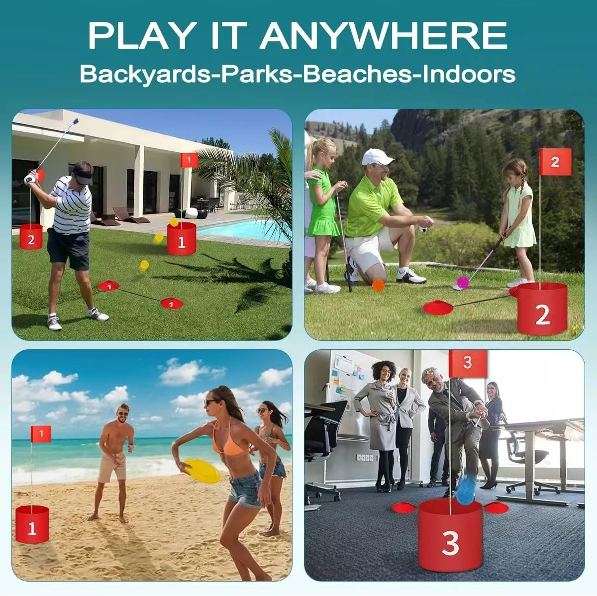 Golf Yard Bucket Games 3 Holes Golf Practice Game with Flag, Golf Chipping Game for Kids and Adults Outdoor Indoor Portable Backyard Golf Game for Park, Beach, Backyard, Lawn
