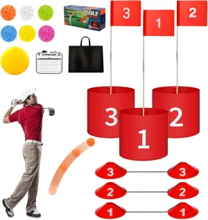 Golf Yard Bucket Games 3 Holes Golf Practice Game with Flag, Golf Chipping Game for Kids and Adults Outdoor Indoor Portable Backyard Golf Game for Park, Beach, Backyard, Lawn