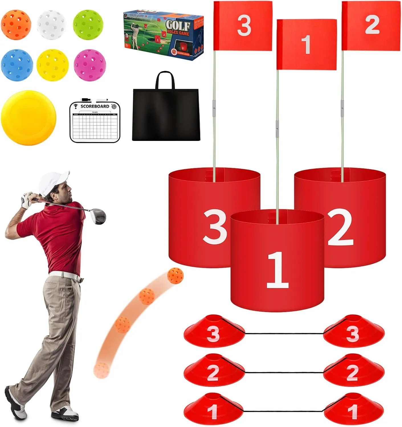 Golf Yard Bucket Games 3 Holes Golf Practice Game with Flag, Golf Chipping Game for Kids and Adults Outdoor Indoor Portable Backyard Golf Game for Park, Beach, Backyard, Lawn