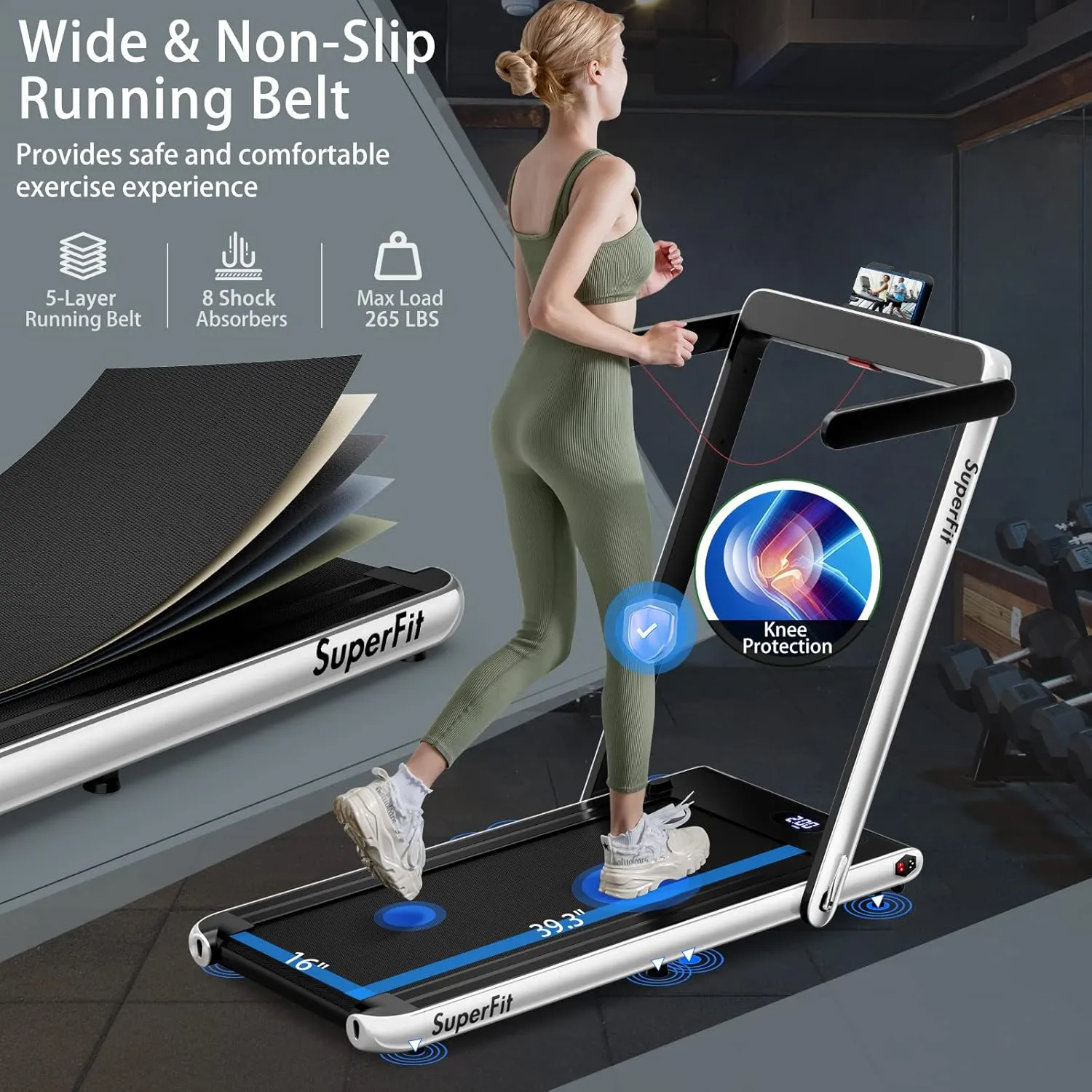 Goplus 2 in 1 Under Desk Treadmill, 2.5HP Superfit Folding Treadmills for Home Office w/Smart APP, Remote Control, LED Display, Bluetooth Speaker, Foldable Walking Jogging Machine