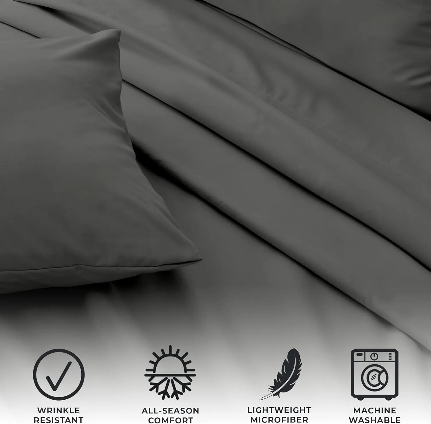 Great Bay Home 3-Piece Twin Grey Microfiber Sheet Set | Ultra-Soft, Brushed Bedding Sheets & Pillowcases - Wrinkle & Fade Resistant, All-Season Bed Sheets for Bed (Twin, Graphite)