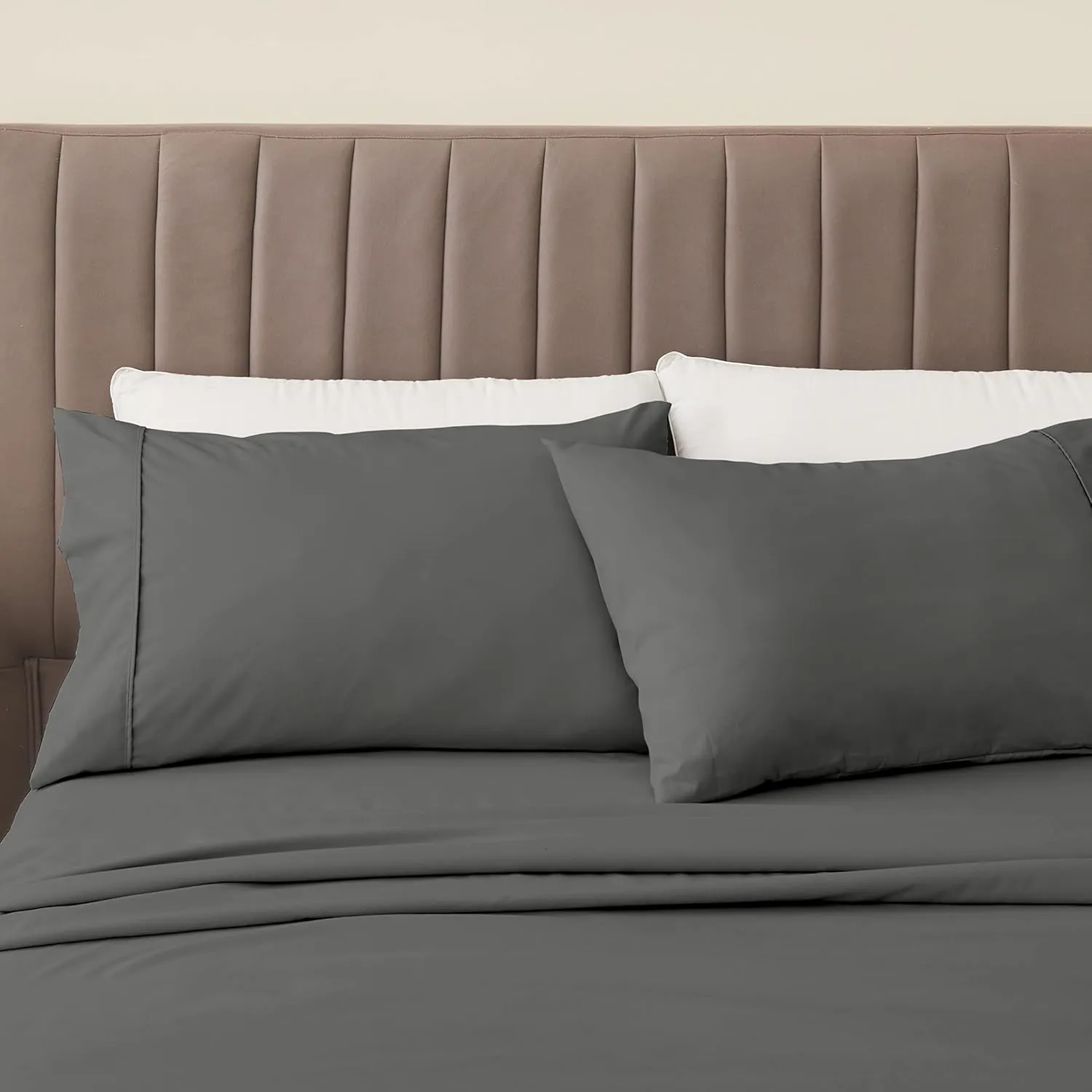 Great Bay Home 3-Piece Twin Grey Microfiber Sheet Set | Ultra-Soft, Brushed Bedding Sheets & Pillowcases - Wrinkle & Fade Resistant, All-Season Bed Sheets for Bed (Twin, Graphite)
