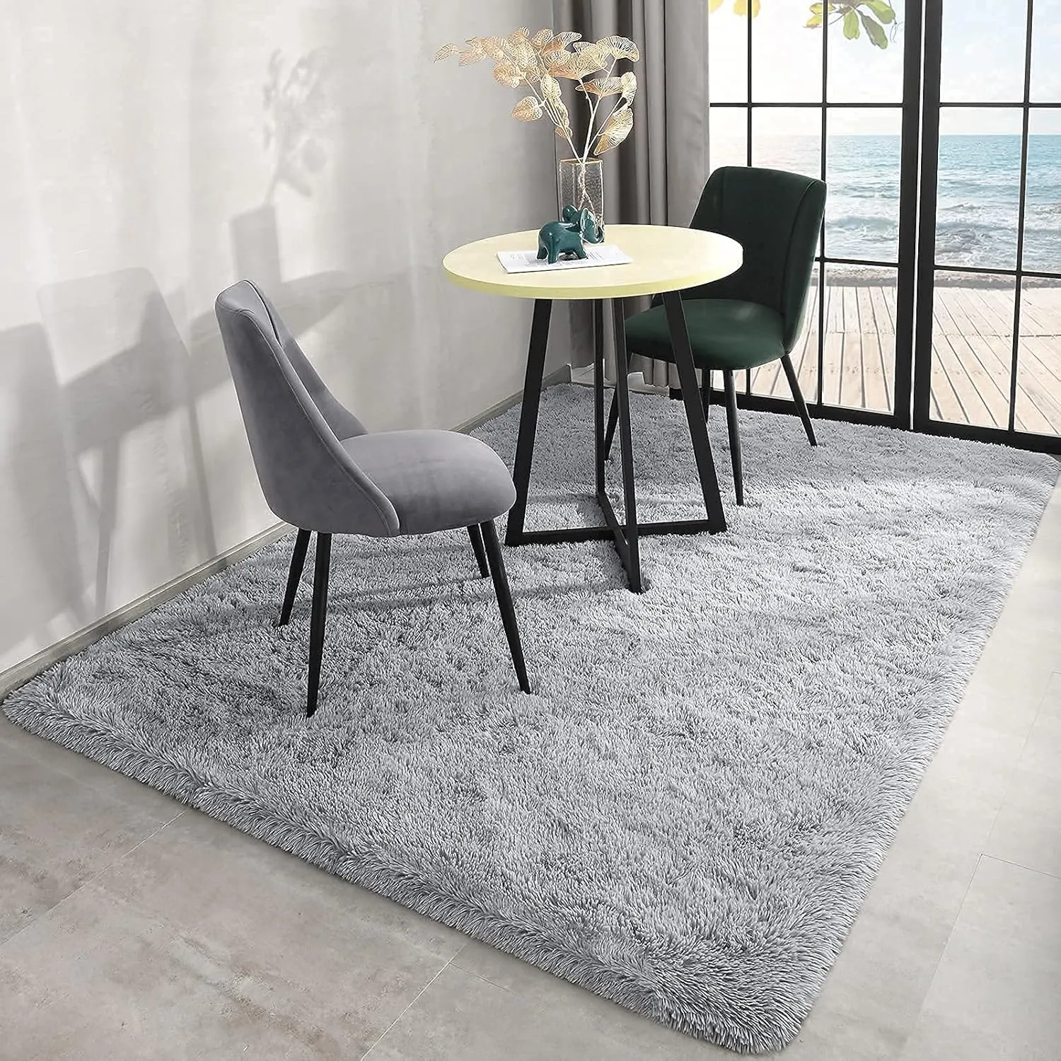 Grey Area Rugs for Bedroom Living Room, 3x5 Soft Non-Slip Rug Fluffy Shag, Fuzzy Indoor Shaggy Carpet for Dorm Home Decor