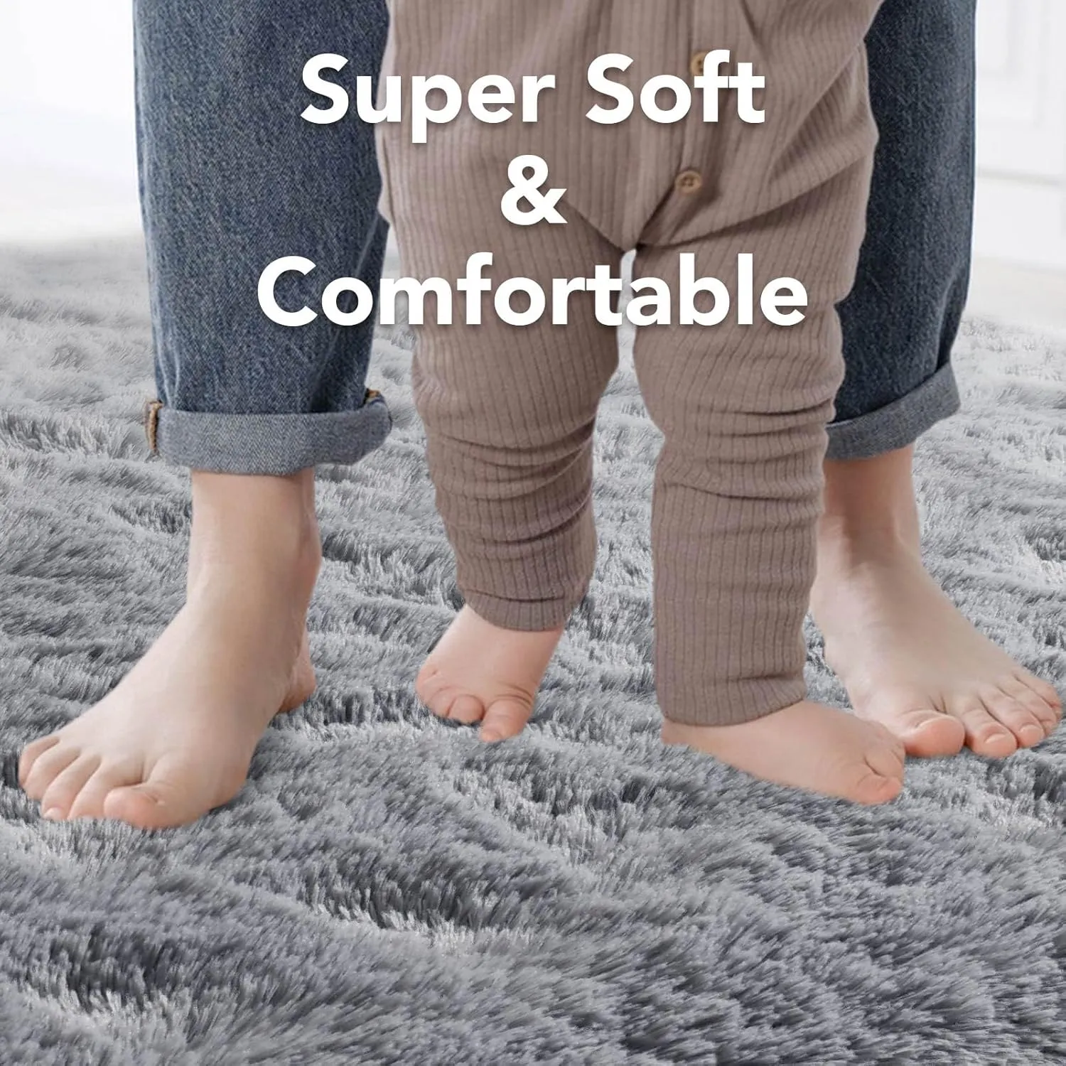 Grey Area Rugs for Bedroom Living Room, 3x5 Soft Non-Slip Rug Fluffy Shag, Fuzzy Indoor Shaggy Carpet for Dorm Home Decor