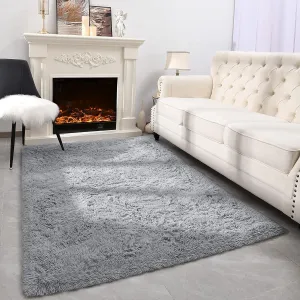Grey Area Rugs for Bedroom Living Room, 3x5 Soft Non-Slip Rug Fluffy Shag, Fuzzy Indoor Shaggy Carpet for Dorm Home Decor