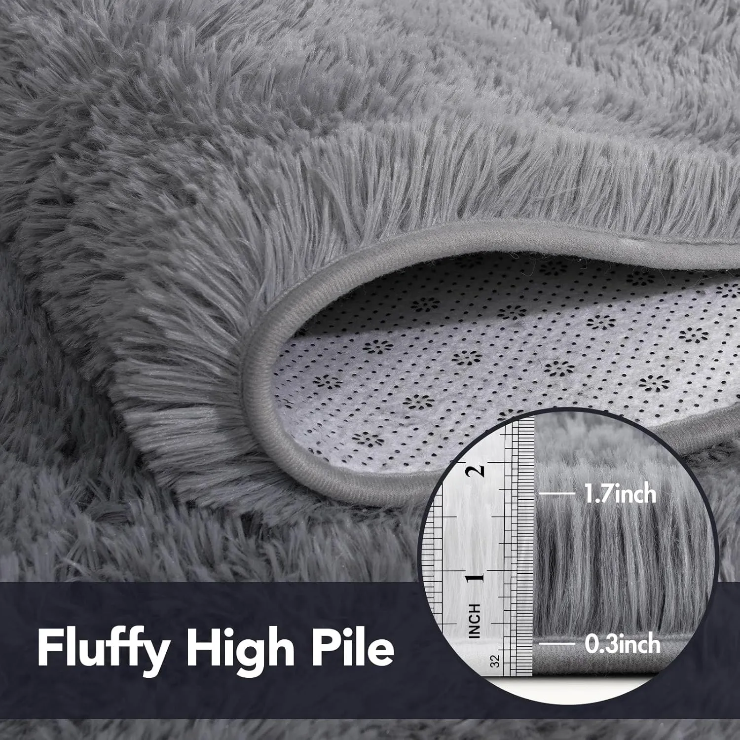 Grey Area Rugs for Bedroom Living Room, 3x5 Soft Non-Slip Rug Fluffy Shag, Fuzzy Indoor Shaggy Carpet for Dorm Home Decor