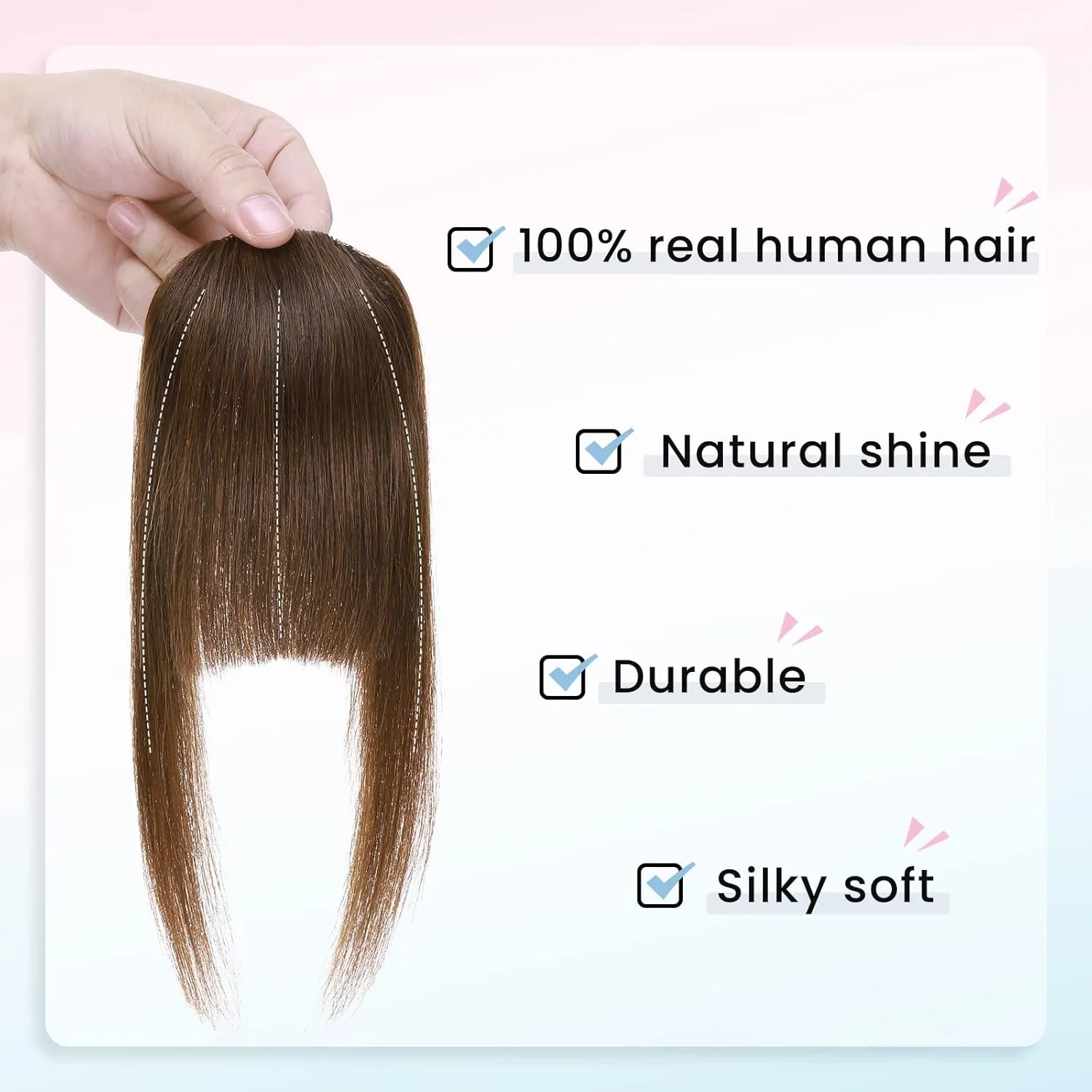 Hairro Clip In Bangs Human Hair French Bangs Flat Front Fringe Bang Hairpieces Side Bangs Clip On Bang With Temple Curtain Bangs Hair Clip Top Hairpiece For Women 14g #04 Medium Brown