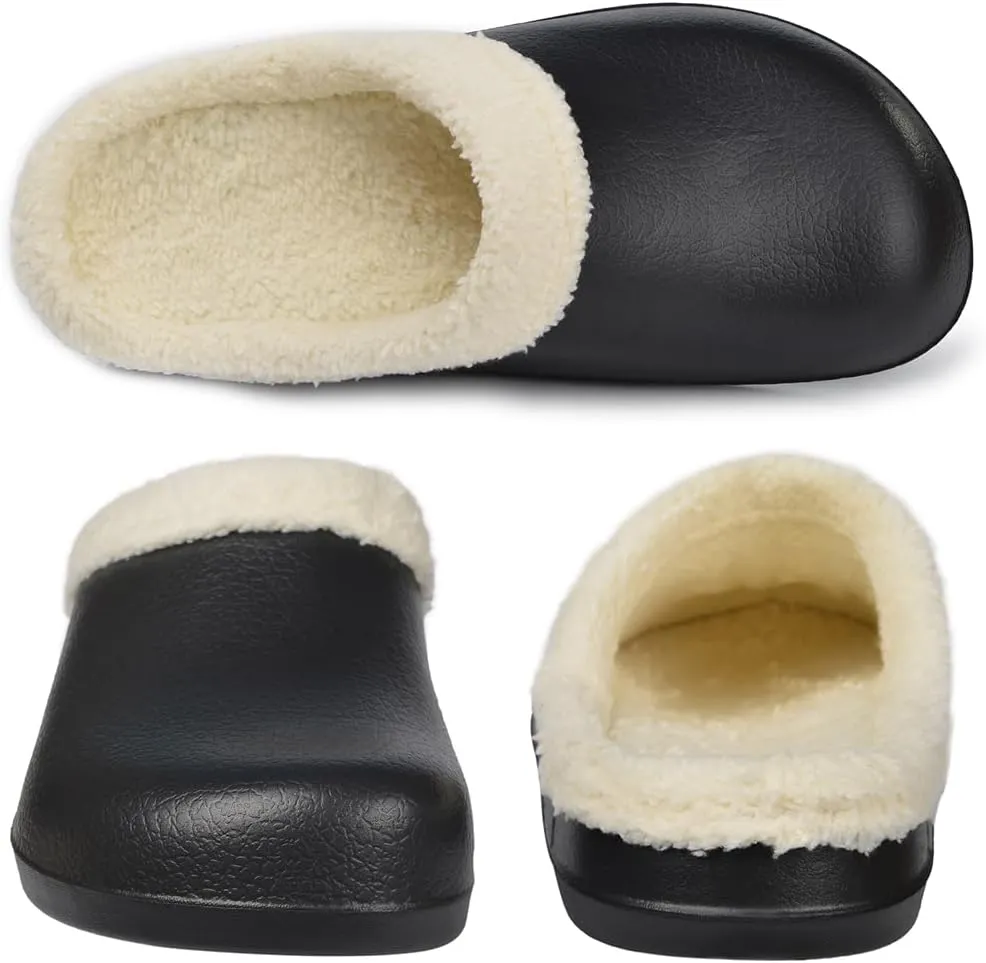 Harssidanzar Mens Womens Fur Lined Clogs Winter Garden Shoes Unisex Warm House Slippers Indoor Outdoor Mules HU202US