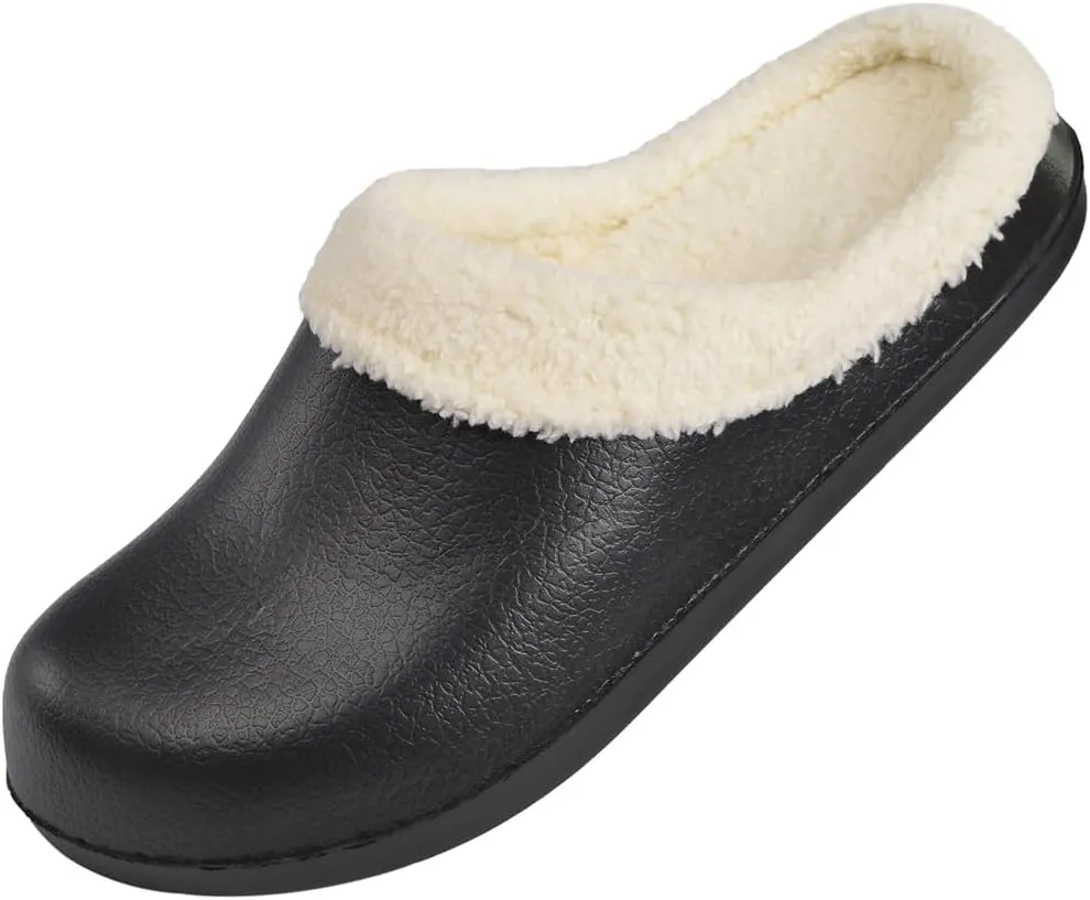 Harssidanzar Mens Womens Fur Lined Clogs Winter Garden Shoes Unisex Warm House Slippers Indoor Outdoor Mules HU202US