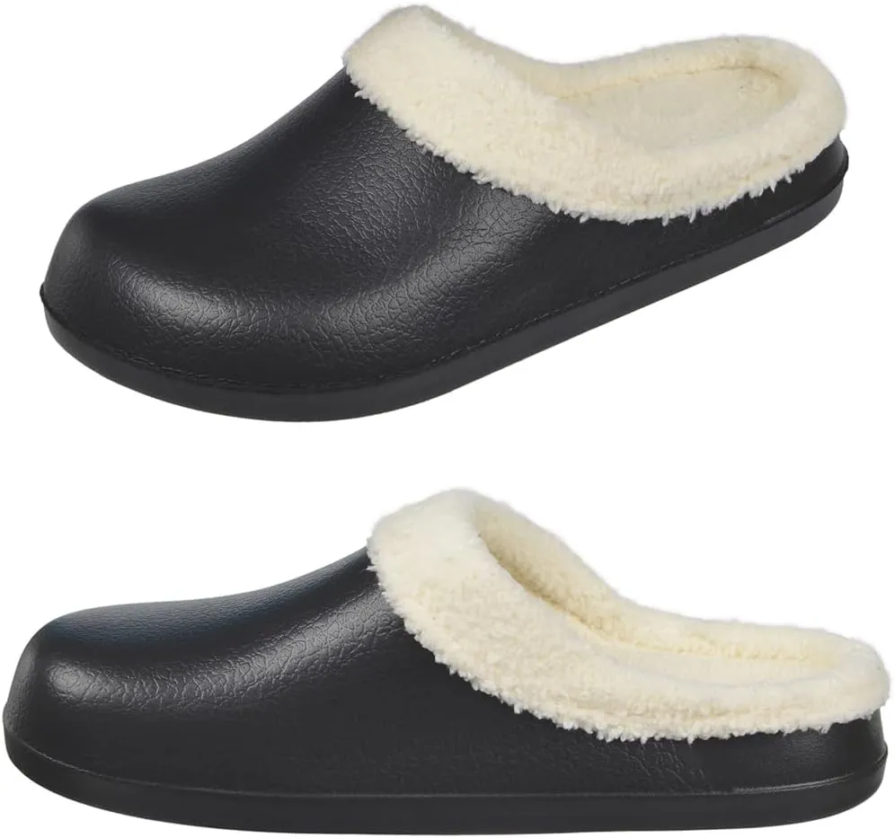 Harssidanzar Mens Womens Fur Lined Clogs Winter Garden Shoes Unisex Warm House Slippers Indoor Outdoor Mules HU202US