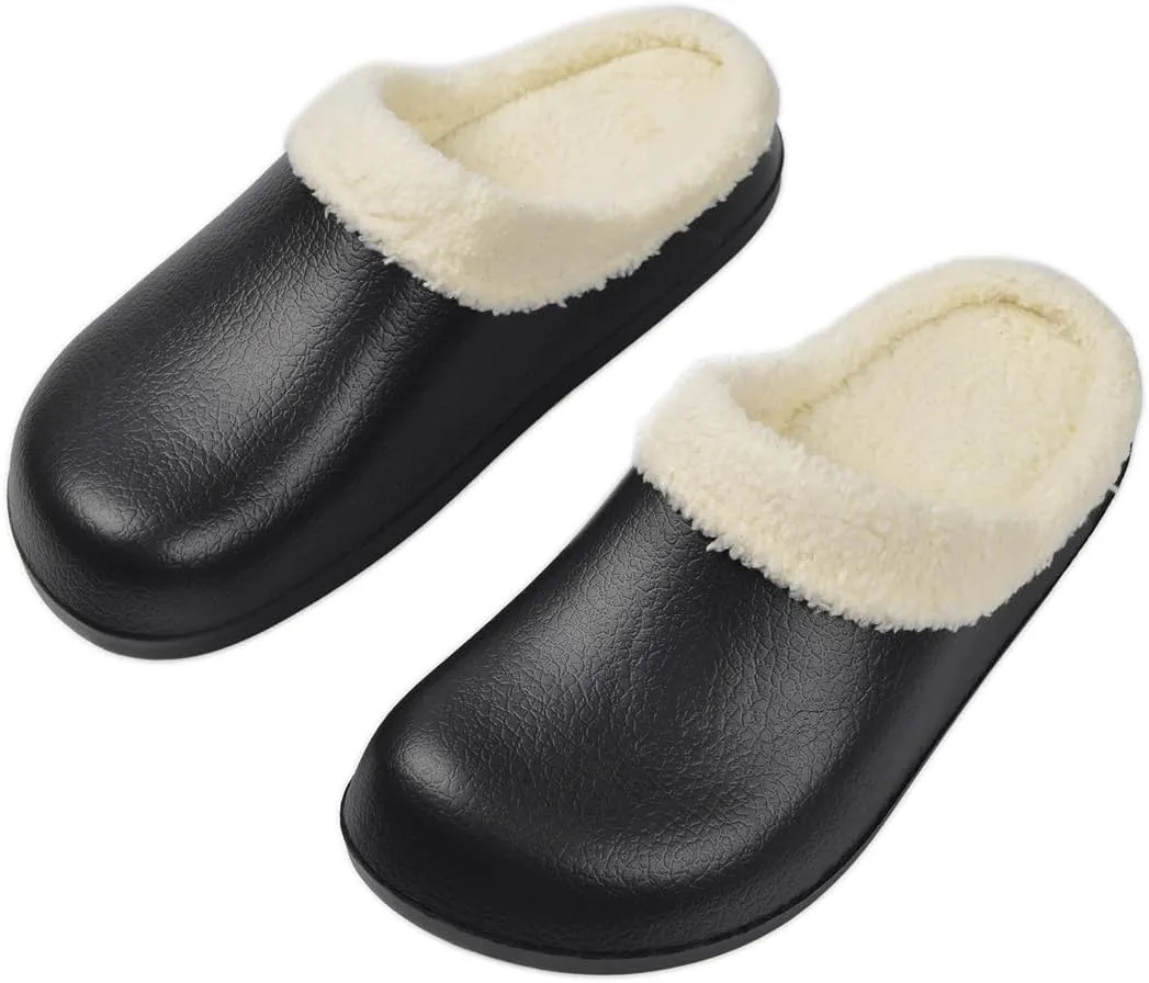 Harssidanzar Mens Womens Fur Lined Clogs Winter Garden Shoes Unisex Warm House Slippers Indoor Outdoor Mules HU202US