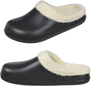 Harssidanzar Mens Womens Fur Lined Clogs Winter Garden Shoes Unisex Warm House Slippers Indoor Outdoor Mules HU202US