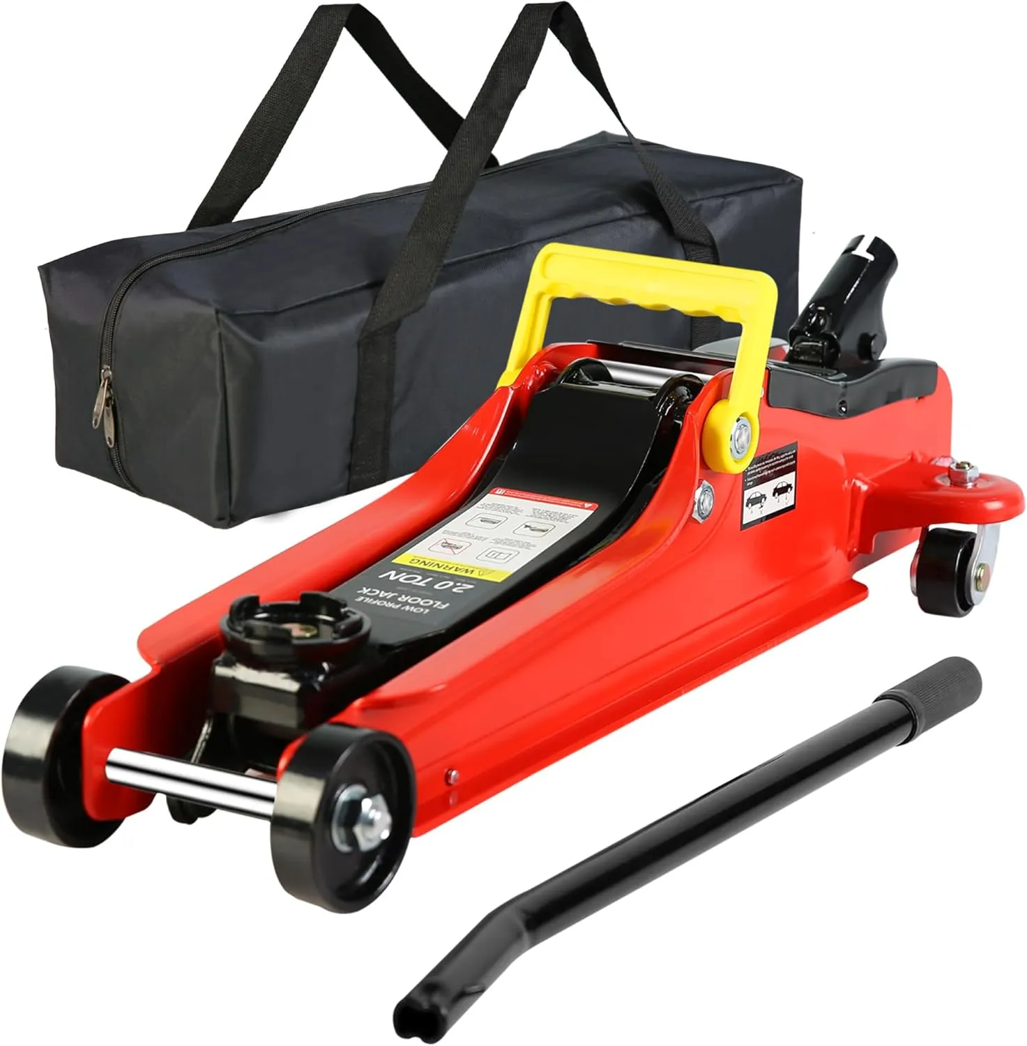 Henf 2 Ton Low Profile Floor Jack with Storage Bag,Professional Steel Racing Single Piston Quick Lift Pump,Red Heavy Duty Hydraulic Lifting Range 3.3''-15.2'',2 (4,000 lb)