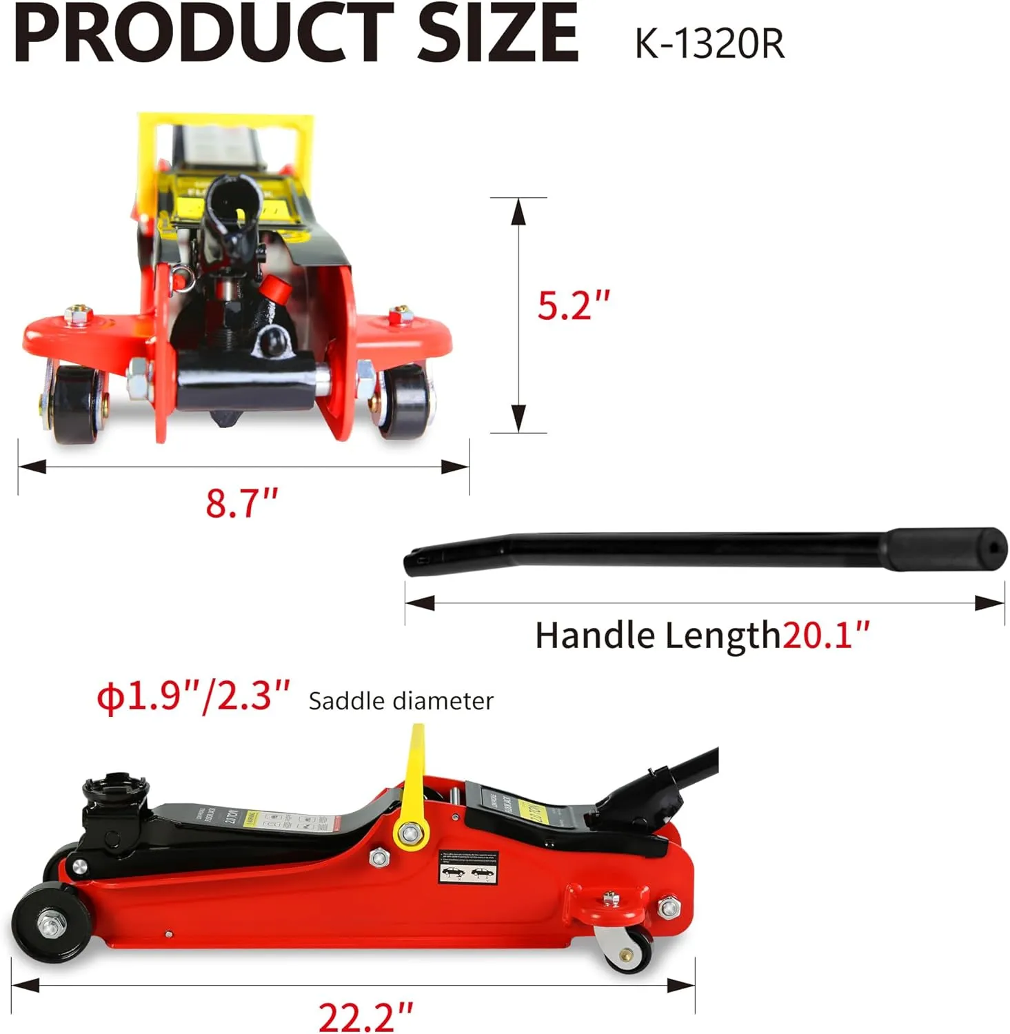 Henf 2 Ton Low Profile Floor Jack with Storage Bag,Professional Steel Racing Single Piston Quick Lift Pump,Red Heavy Duty Hydraulic Lifting Range 3.3''-15.2'',2 (4,000 lb)