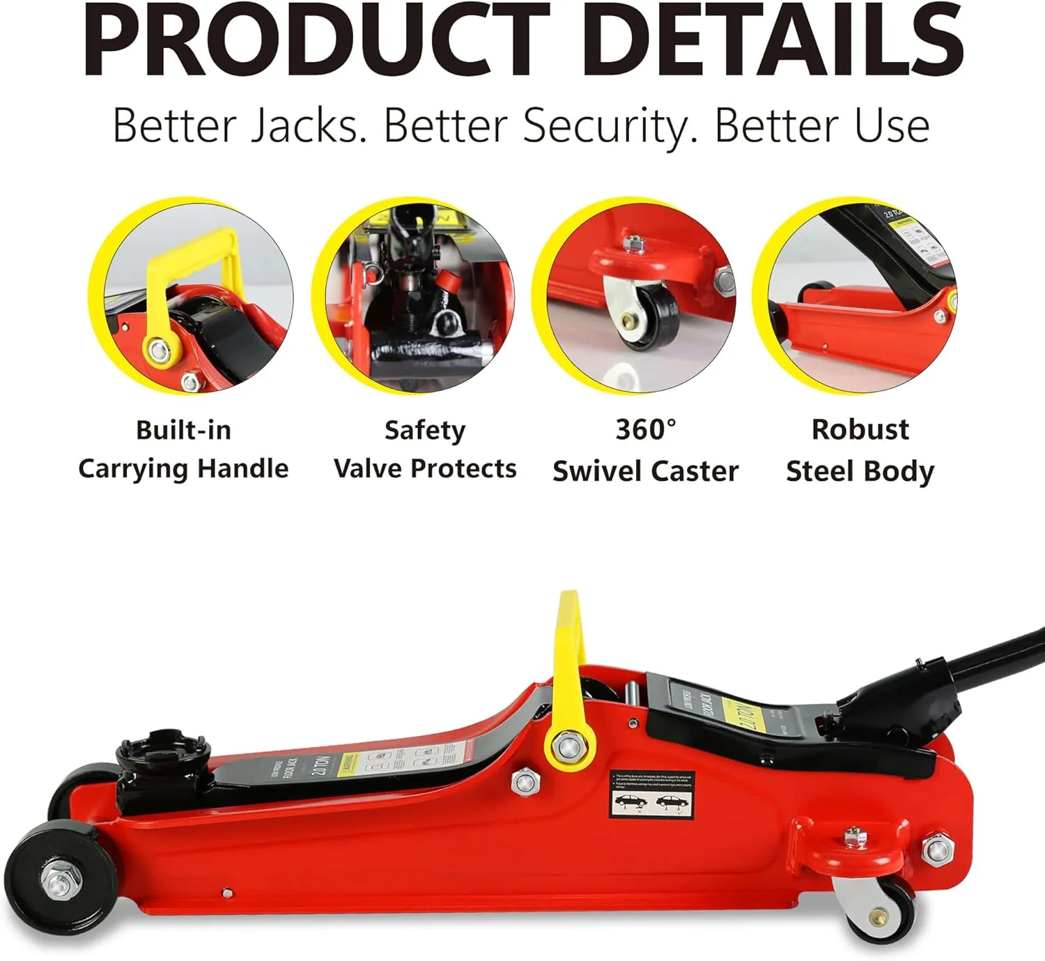 Henf 2 Ton Low Profile Floor Jack with Storage Bag,Professional Steel Racing Single Piston Quick Lift Pump,Red Heavy Duty Hydraulic Lifting Range 3.3''-15.2'',2 (4,000 lb)